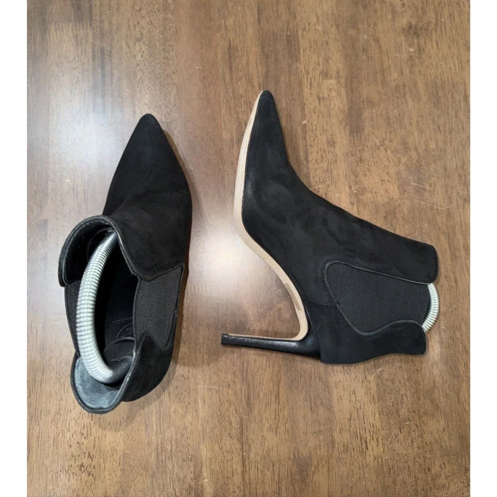 Tory Burch Pointed Toe Ankle Booties Black Leather Stiletto Heel Chelsea 7M